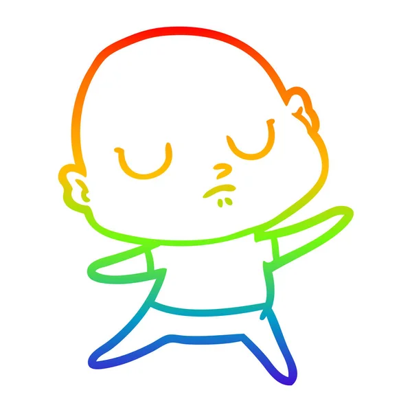 彩虹渐变线绘制卡通秃头男子 — 图库矢量图片