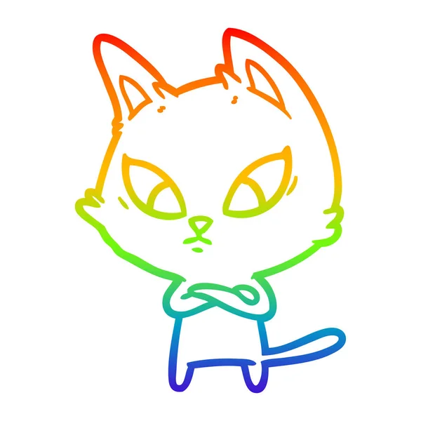 Regenbogen-Gradienten-Linie Zeichnung verwirrt Karikatur Katze — Stockvektor