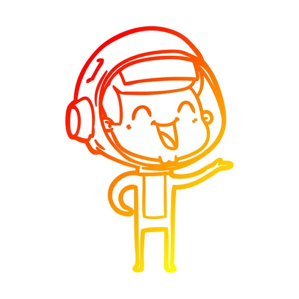 Línea de gradiente caliente dibujo feliz astronauta de dibujos animados — Vector de stock