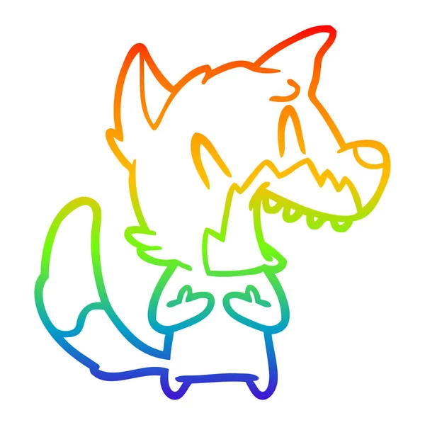 Linea gradiente arcobaleno disegno ridere volpe cartone animato — Vettoriale Stock