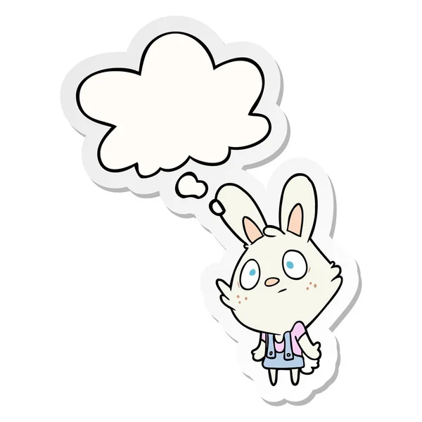 Cartoon rabbit shrugging shoulders and thought bubble as a print — Stock Vector