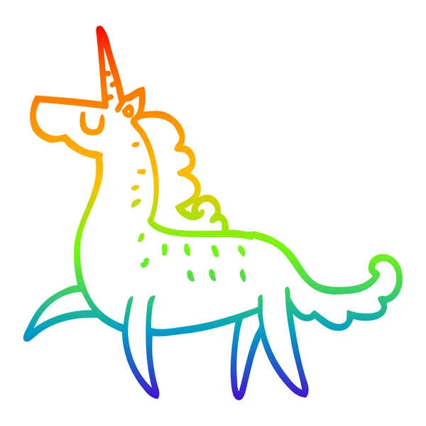 Rainbow gradient line drawing cartoon magical unicorn — Stock Vector