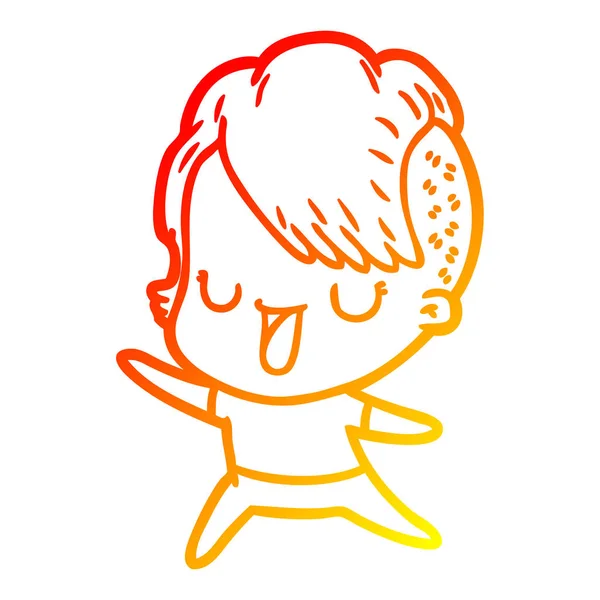 Warme Gradientenlinie Zeichnung niedlichen Cartoon-Mädchen mit Hipster-Frisur — Stockvektor