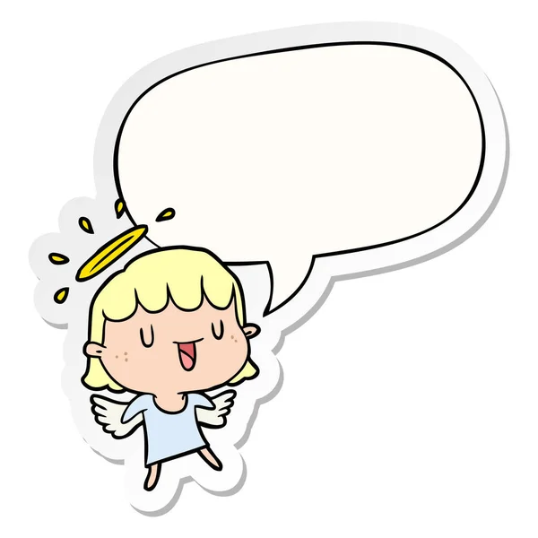 Cute cartoon angel and speech bubble sticker — Stock Vector