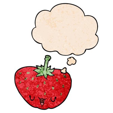 karikatür çilek ve grunge doku desen düşünce balonu 