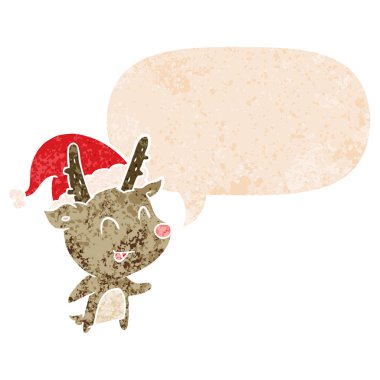 retro dokulu s karikatür noel geyiği ve konuşma balonu