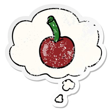 karikatür kiraz ve sıkıntılı yıpranmış etiket olarak kabarcık düşünce