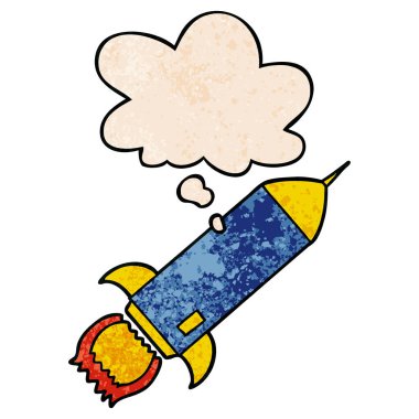 karikatür roket ve grunge doku desen stil düşünce balonu