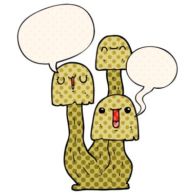 çizgi roman tarzında karikatür mantar ve konuşma balonu