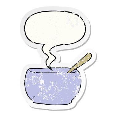 karikatür çorba kase ve konuşma kabarcık sıkıntılı etiket