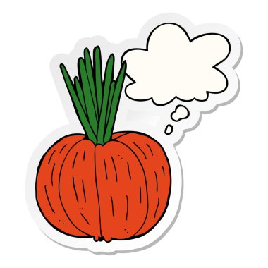 karikatür sebze ve baskılı bir etiket olarak düşünce balonu