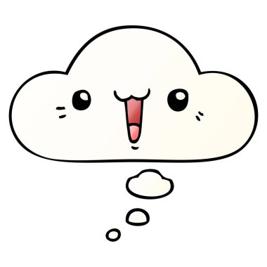 mutlu karikatür yüz ve pürüzsüz degrade tarzında kabarcık düşünce