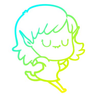 soğuk degrade çizgi çizim mutlu karikatür elf kız çalışan