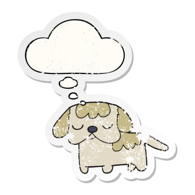 sevimli karikatür köpek yavrusu ve sıkıntılı bir yıpranmış sopa olarak kabarcık düşündüm