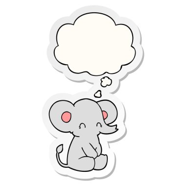 sevimli karikatür fil ve baskılı bir etiket olarak kabarcık düşünce