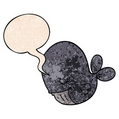 retro doku tarzında karikatür balina ve konuşma balonu