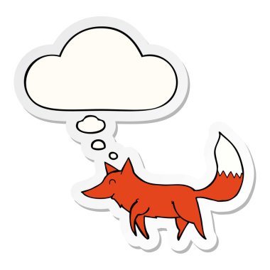 karikatür kurt ve baskılı bir etiket olarak kabarcık düşünce