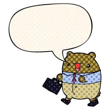 çizgi roman tarzında sevimli karikatür iş ayı ve konuşma balonu