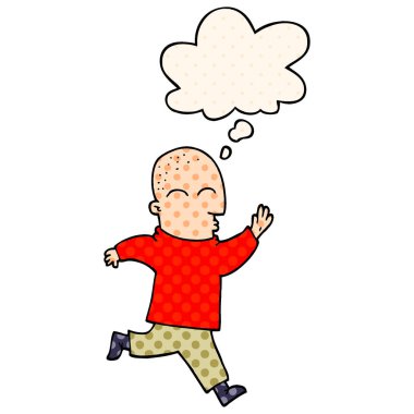 çizgi film adam çalışan ve çizgi roman tarzında kabarcık düşünce