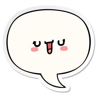 mutlu karikatür yüz ve konuşma kabarcık etiket