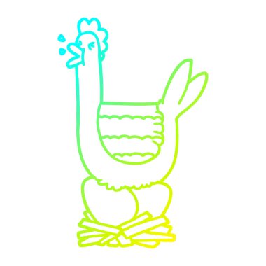 soğuk degrade çizgi çizim karikatür hen yuva üzerinde oturan