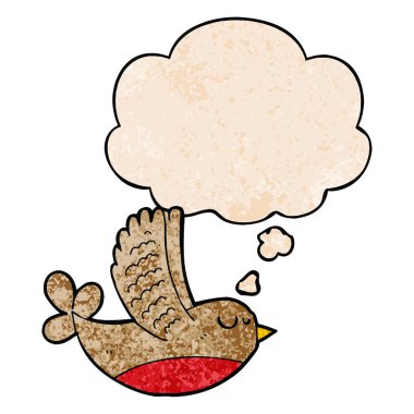 grunge doku desen tarzı karikatür kuş ve düşünce balonu
