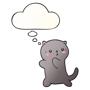 sevimli karikatür kedi ve pürüzsüz degrade tarzında kabarcık düşünce