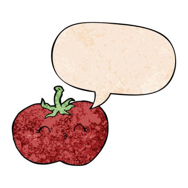 retro doku tarzında karikatür domates ve konuşma balonu
