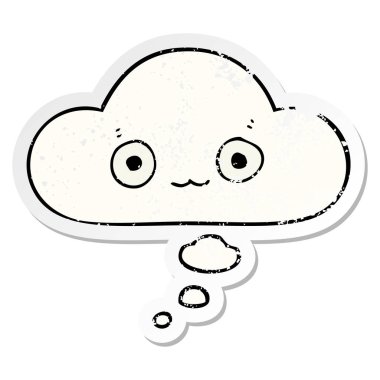 sevimli karikatür yüz ve sıkıntılı yıpranmış sticke olarak kabarcık düşünce