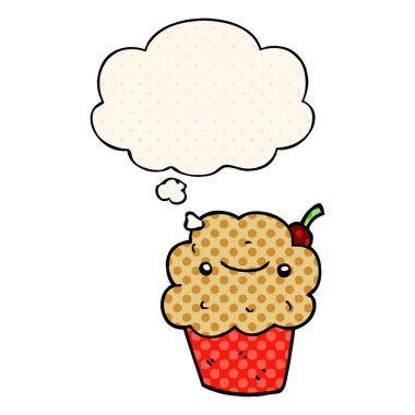 çizgi roman tarzında karikatür cupcake ve düşünce balonu