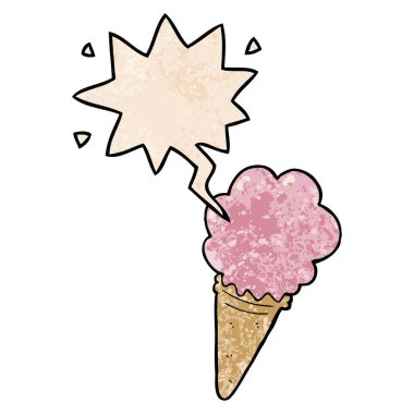 retro doku tarzıkarikatür dondurma ve konuşma balonu