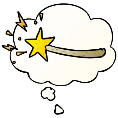 karikatür sihirli değnek ve pürüzsüz degrade tarzında düşünce balonu