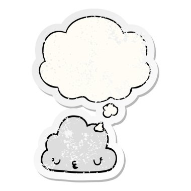 sevimli karikatür bulut ve sıkıntılı yıpranmış sopa olarak kabarcık düşünce