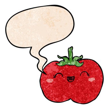 retro doku tarzında karikatür domates ve konuşma balonu