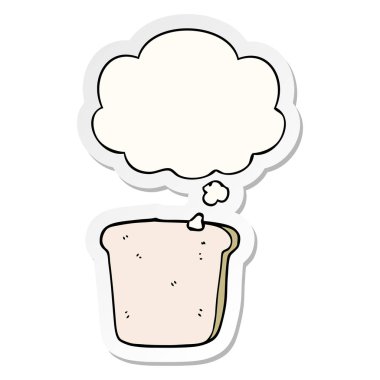 basılı bir etiket olarak ekmek karikatür dilim ve düşünce balonu