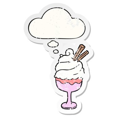 karikatür dondurma ve sıkıntılı yıpranmış sticke olarak kabarcık düşünce