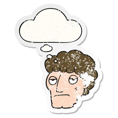 karikatür sıkılmış adam ve sıkıntılı yıpranmış sticke olarak kabarcık düşündüm