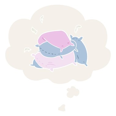 karikatür yastık ve retro tarzında düşünce balonu