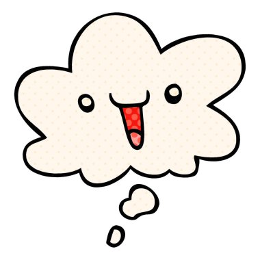 sevimli mutlu karikatür yüz ve çizgi roman tarzında kabarcık düşünce