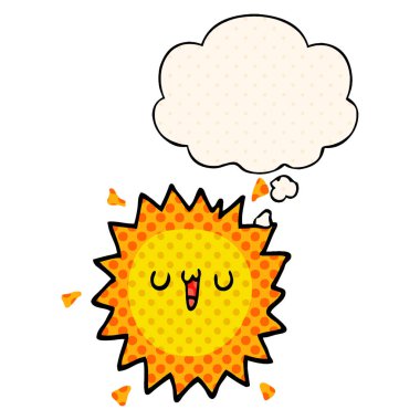 çizgi film güneşi ve çizgi roman tarzında düşünce balonu