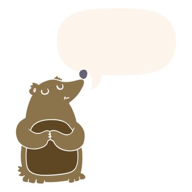 retro tarzında karikatür ayı ve konuşma balonu