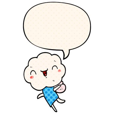 sevimli karikatür bulut kafa yaratık ve çizgi roman konuşma balonu