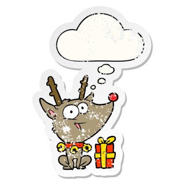 karikatür noel geyiği ve sıkıntılı bir wo olarak kabarcık düşünce