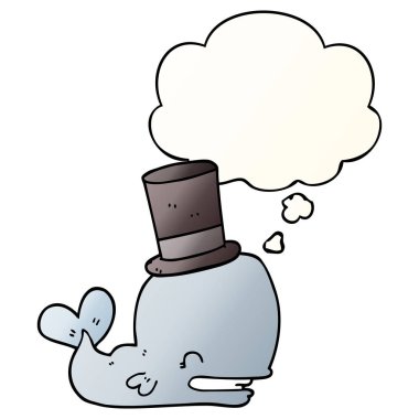 çizgi film balina üst şapka giyen ve pürüzsüz gradi kabarcık düşünce