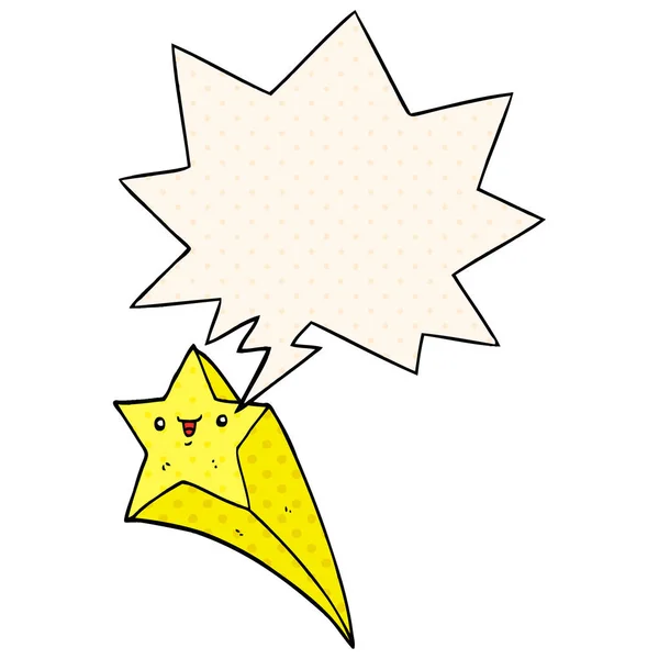 Desenho animado estrela cadente e bolha de fala em estilo de quadrinhos — Vetor de Stock