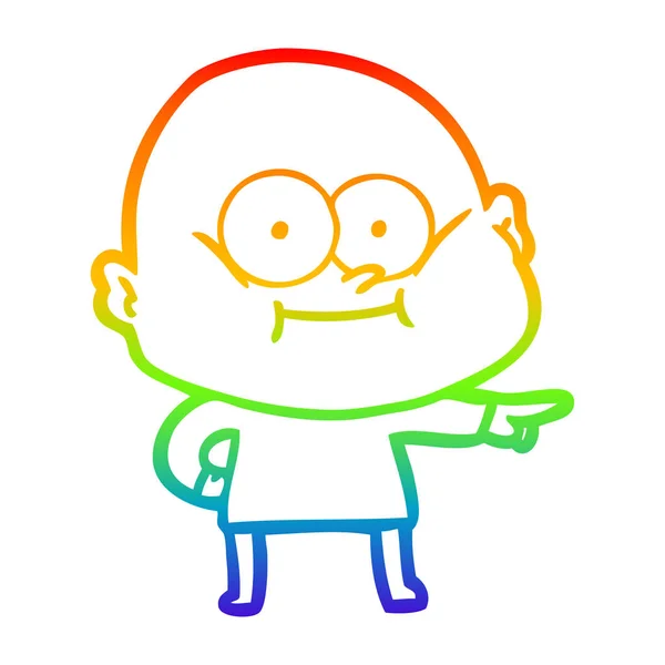 Arco iris gradiente línea dibujo dibujos animados calvo hombre mirando — Archivo Imágenes Vectoriales