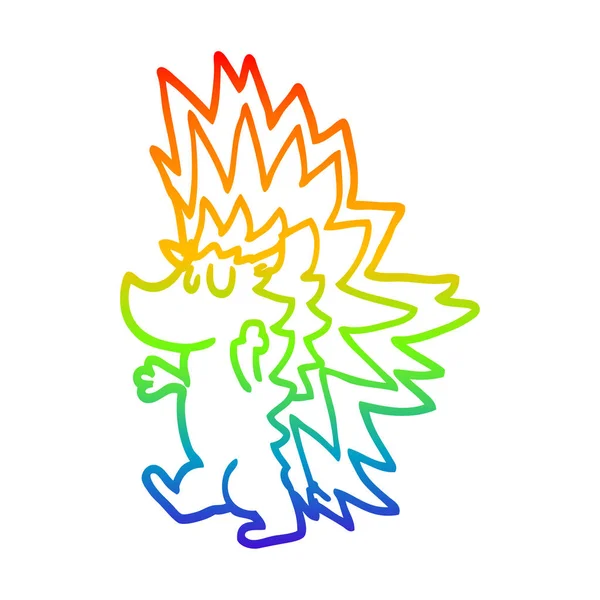 Rainbow gradient line drawing cartoon spiky hedgehog — Stock Vector