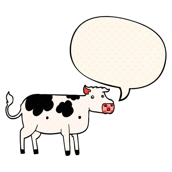 Cartoon cow and speech bubble in comic book style — Stock Vector
