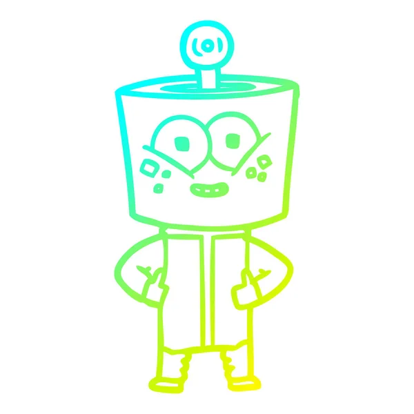 Kall gradient linje ritning Happy Cartoon robot — Stock vektor