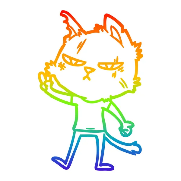 Regenboog gradiënt lijntekening stoere cartoon kat geven overwinning s — Stockvector